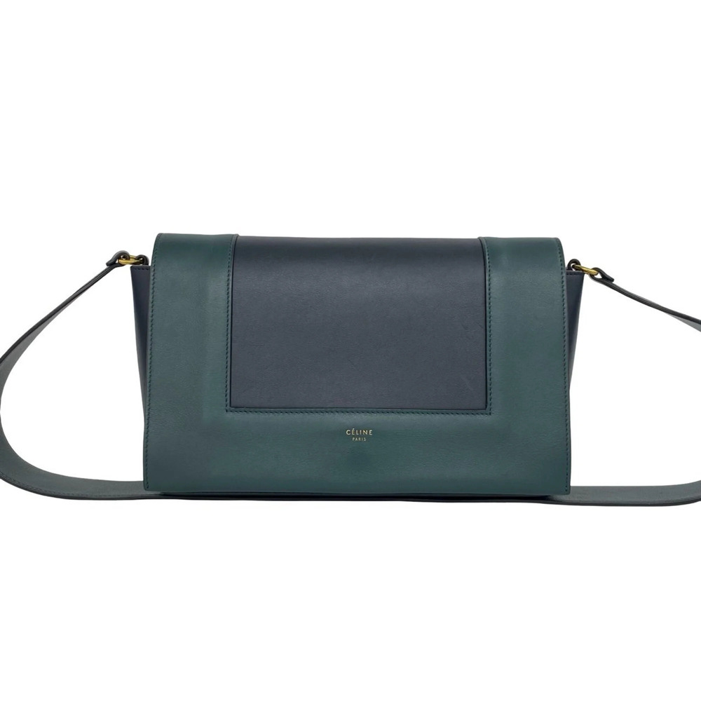 CELINE Frame Medium Shoulder Bag, Leather, Genuine Pochette, Sacoche, Navy Gr...